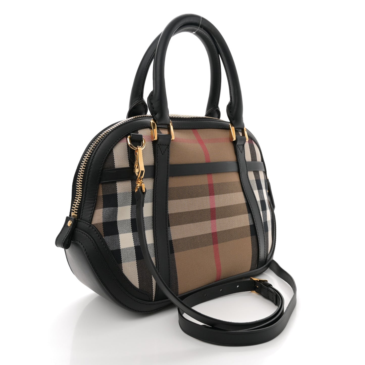 Bridle Calfskin House Check Small Orchard Bowling Bag Black