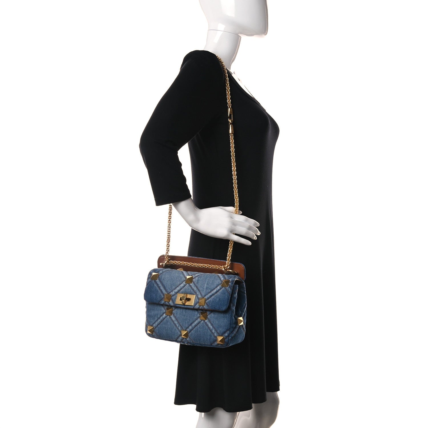Valentino Garavani Denim Large Roman Stud Shoulder Bag Light Denim Selleria 2 of 7
