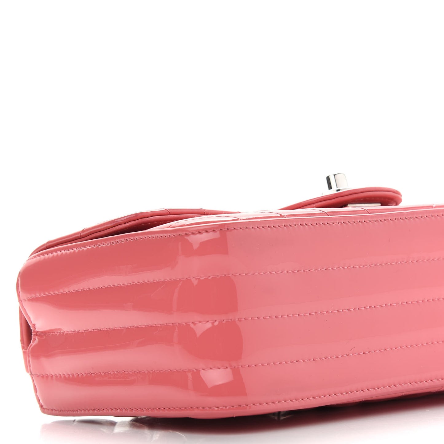 Patent Calfskin Chevron Quilted Mini Rectangular Flap Pink