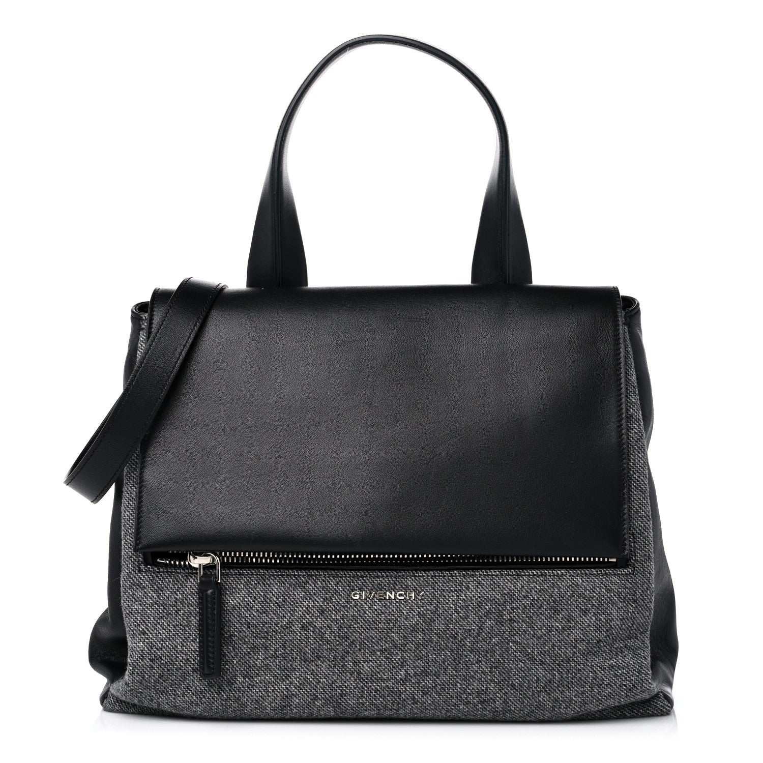 Givenchy Tweed Wool Calfskin Medium Pandora Pure Flap Bag Dark Grey Black 1 of 13