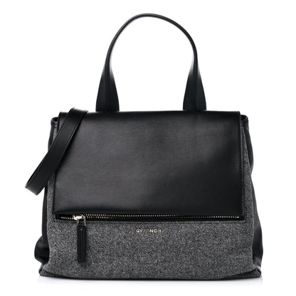 Givenchy Tweed Wool Calfskin Medium Pandora Pure Flap Bag Dark Grey Black 1 of 13