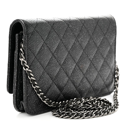 Chanel Glitter Calfskin Quilted Wallet on Chain WOC Black Silver 3 of 13