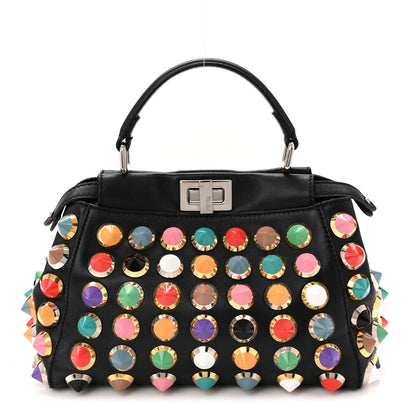 Fendi Nappa Studded Mini Peekaboo Iconic Satchel Black Multicolor 1 of 10