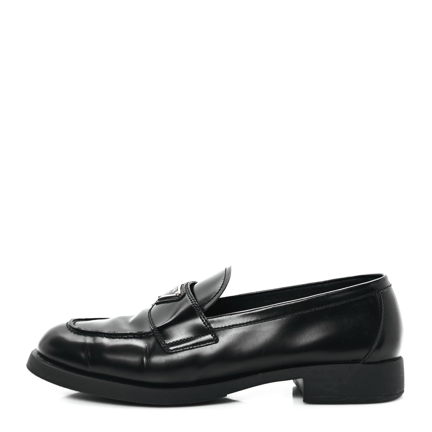 Prada Spazzolato Metal Triangle Logo 20mm Loafers 39.5 Black 1 of 11