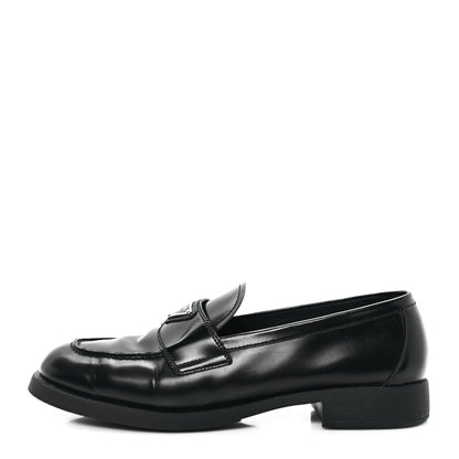 Prada Spazzolato Metal Triangle Logo 20mm Loafers 39.5 Black 1 of 11