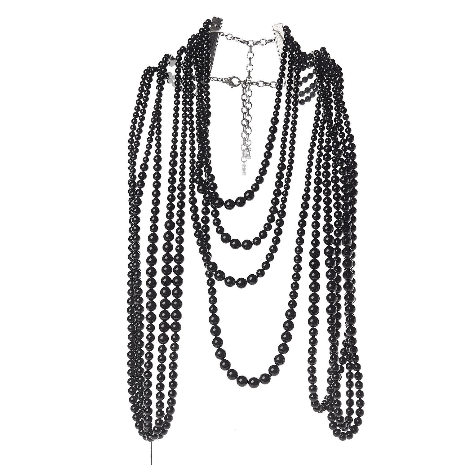 Chanel Ruthenium Beaded Pearl CC Long Multi Strand Necklace Black 3 of 5
