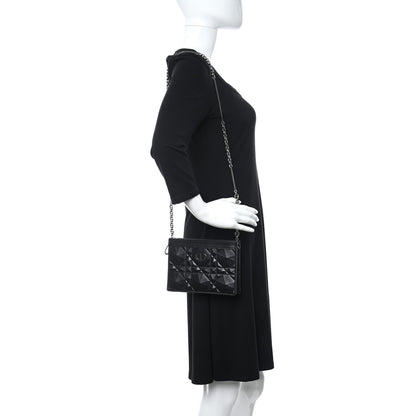 Christian Dior Calfskin Macrocannage Diamond Caro Zipped Pouch With Chain Black 2 of 13