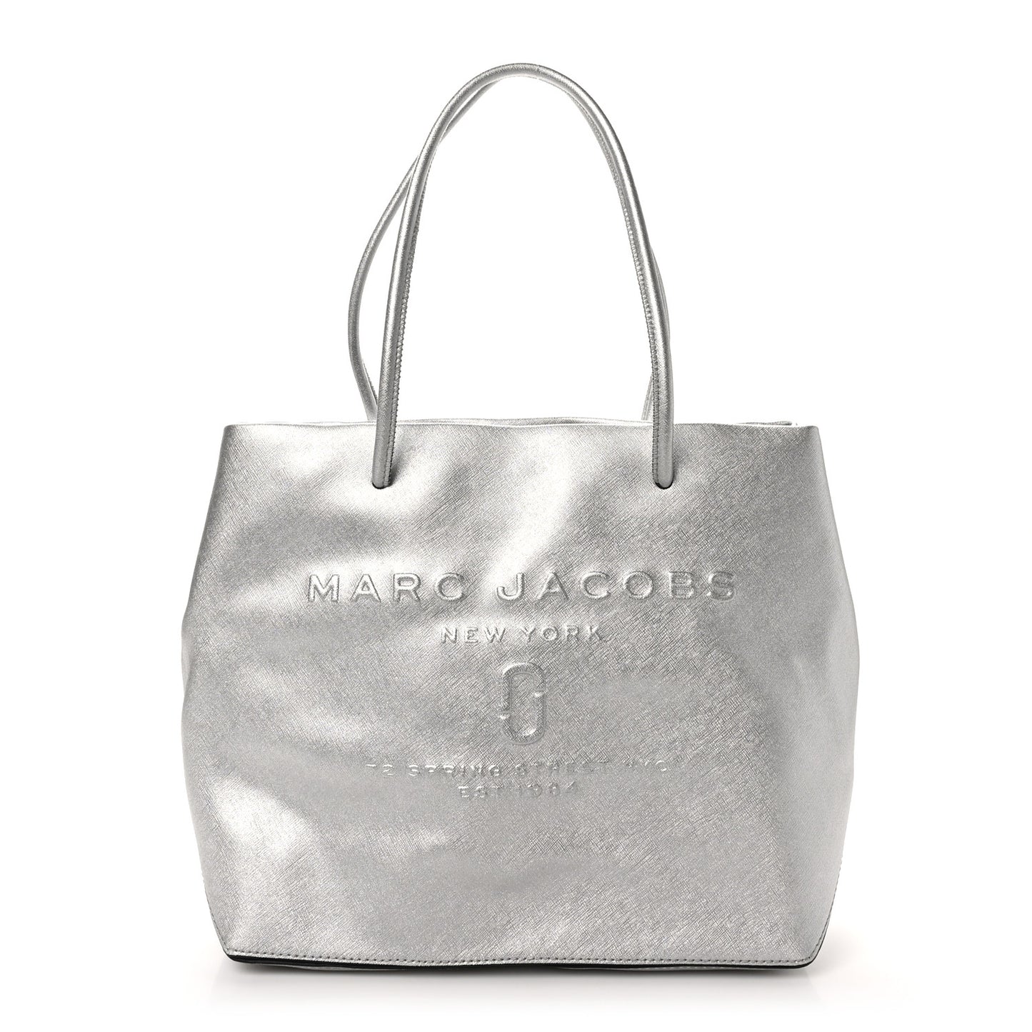Metallic Saffiano Embossed Logo East West Shopper Tote Silver