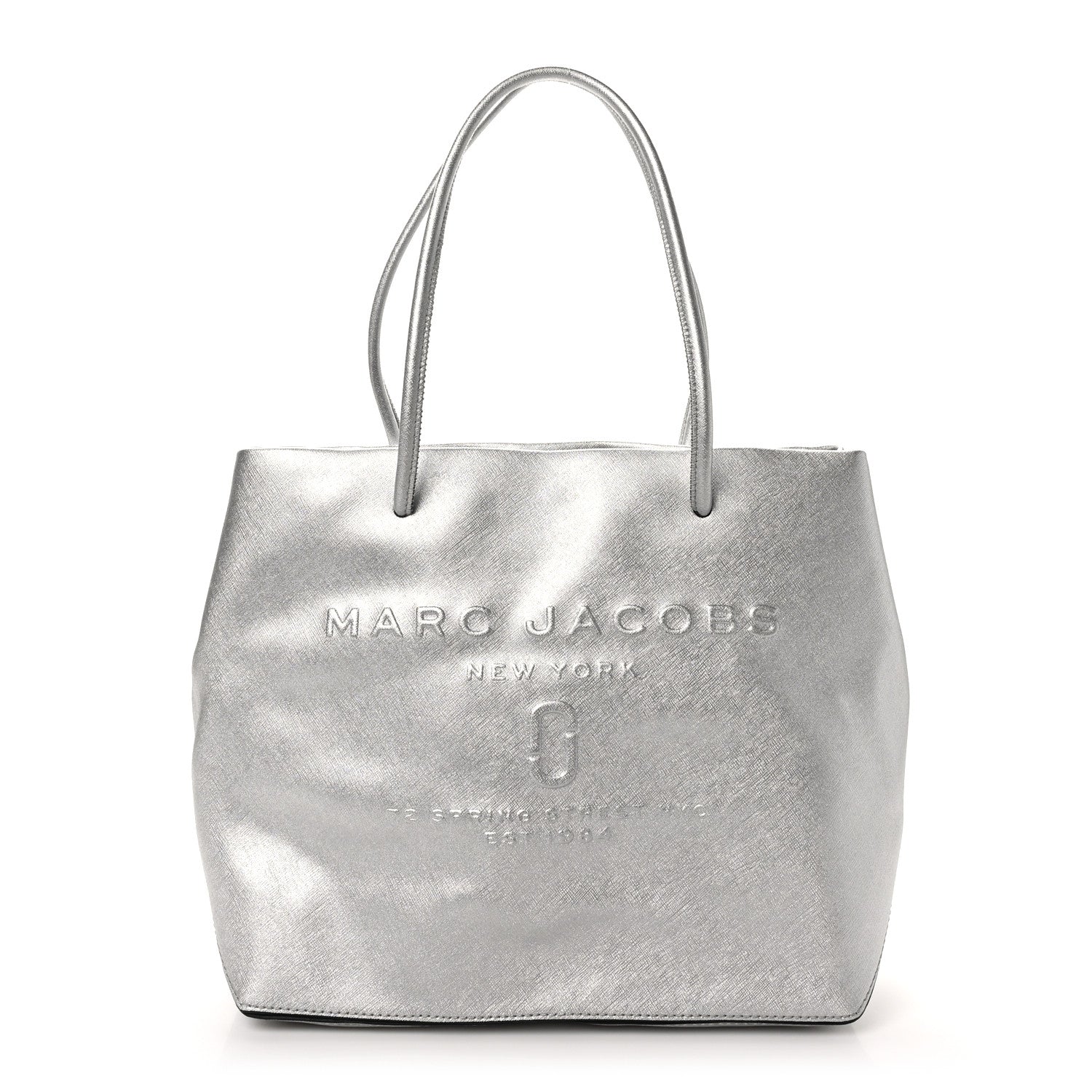 Marc Jacobs Metallic Saffiano Embossed Logo East West Shopper Tote Silver 1 of 9
