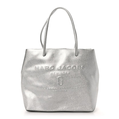 Marc Jacobs Metallic Saffiano Embossed Logo East West Shopper Tote Silver 1 of 9