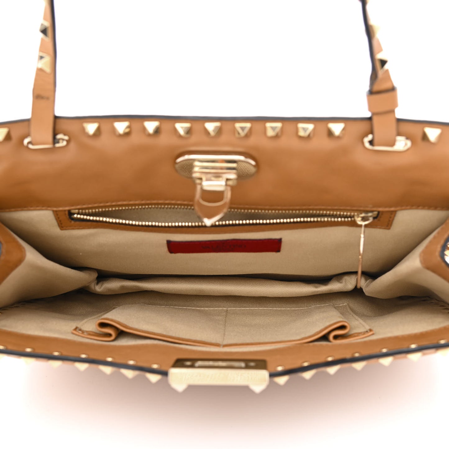 Vitello Rockstud Shoulder Satchel Light Cuir