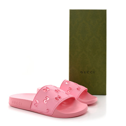 Gucci Rubber GG Monogram Perforated Womens Slide Sandals 36 Rose Box 11 of 11