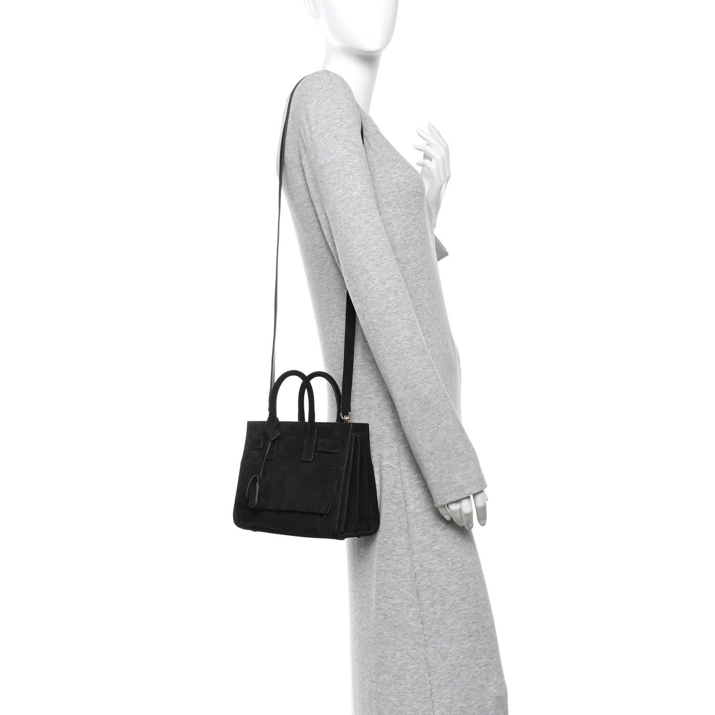 Suede Fringe Nano Sac De Jour Black