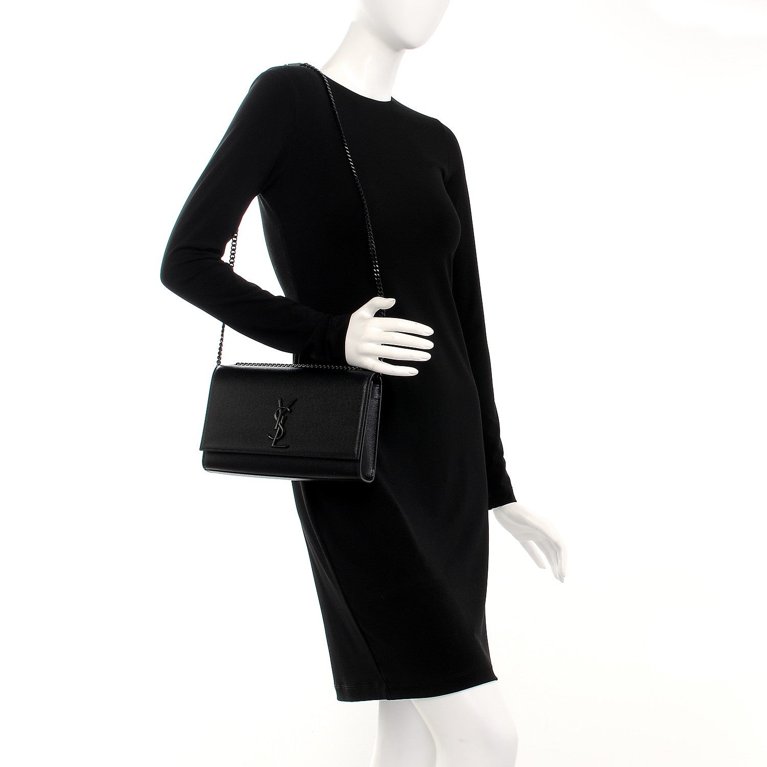 Saint Laurent Grain De Poudre Medium Classic Monogram Kate Satchel Black 2 of 7