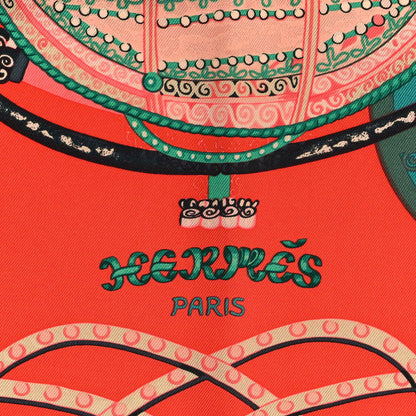 Hermes Silk Paperoles Scarf 90 Corail Fuchsia Vert 3 of 4