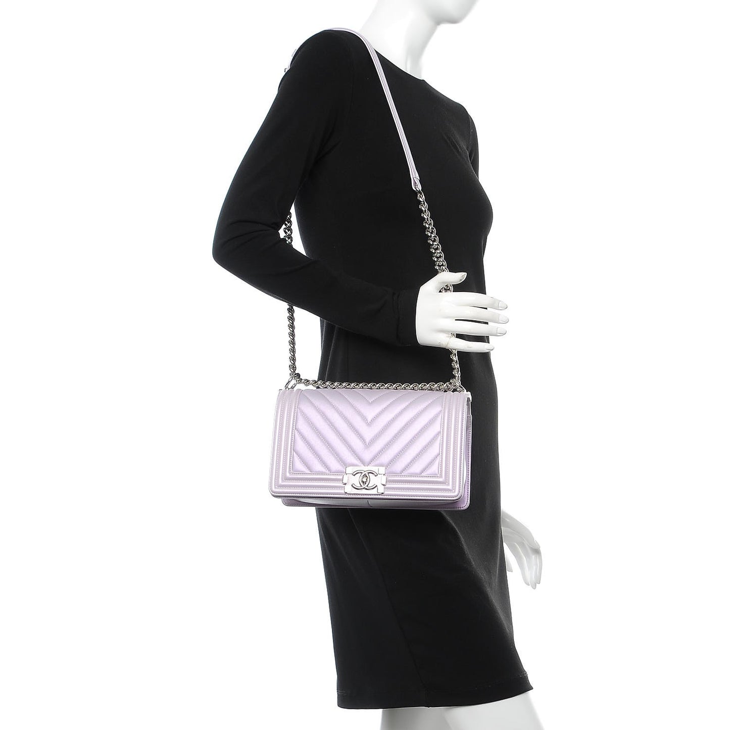Metallic Lambskin Chevron Quilted Medium Boy Flap Pink