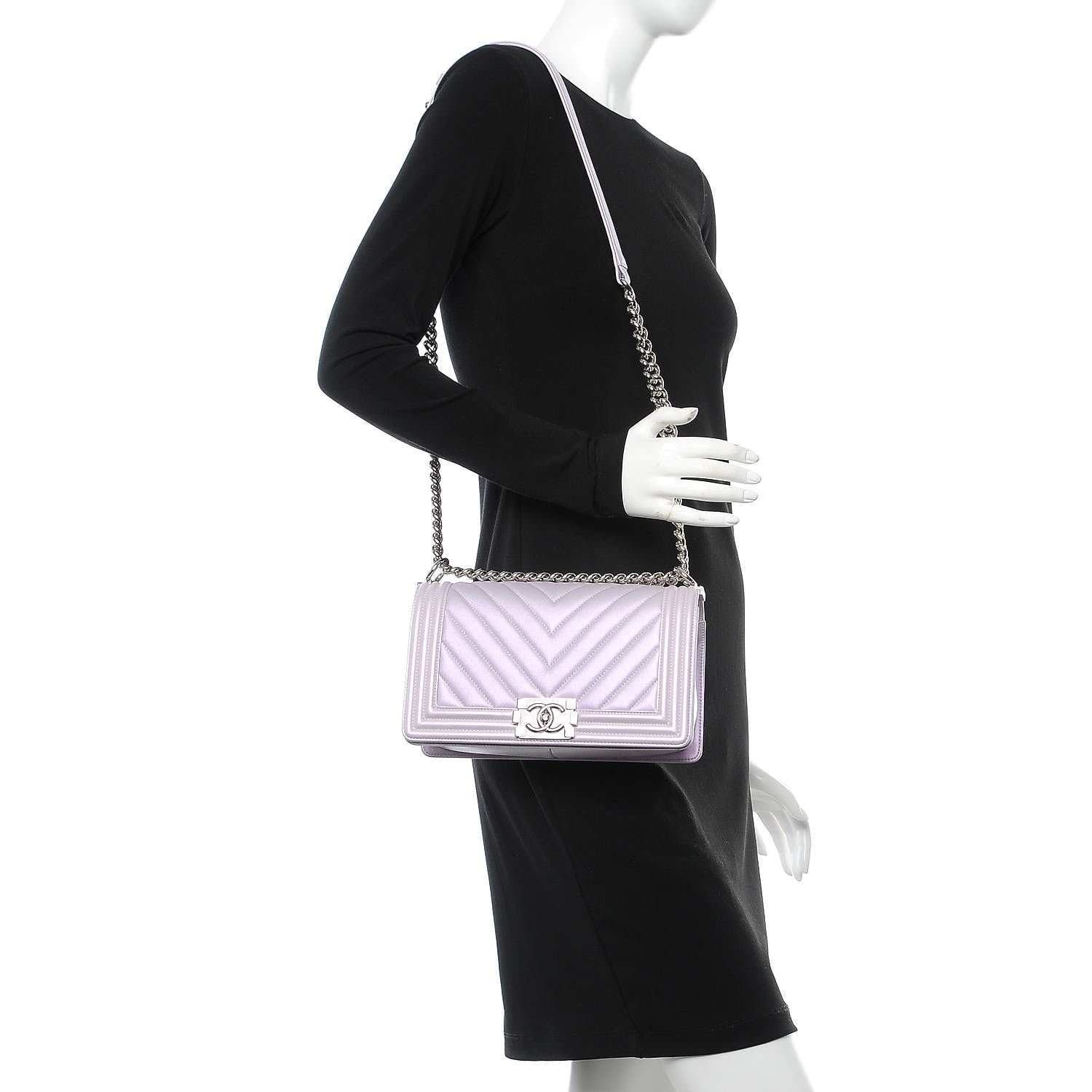 Chanel Metallic Lambskin Chevron Quilted Medium Boy Flap Pink 2 of 9