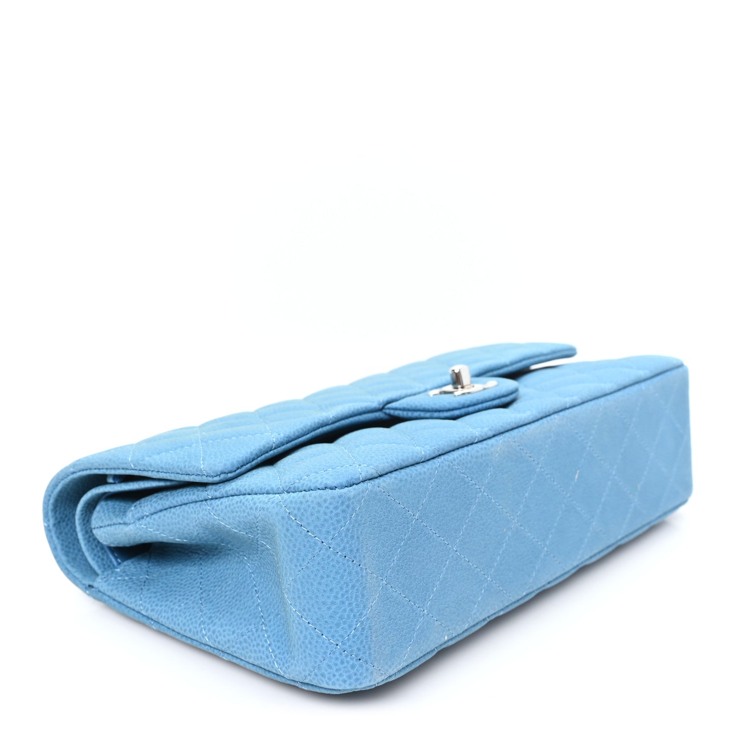 Iridescent Caviar Quilted Medium Double Flap Blue