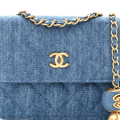 Chanel Denim Quilted CC Pearl Crush Clutch With Chain Blue 9 of 11