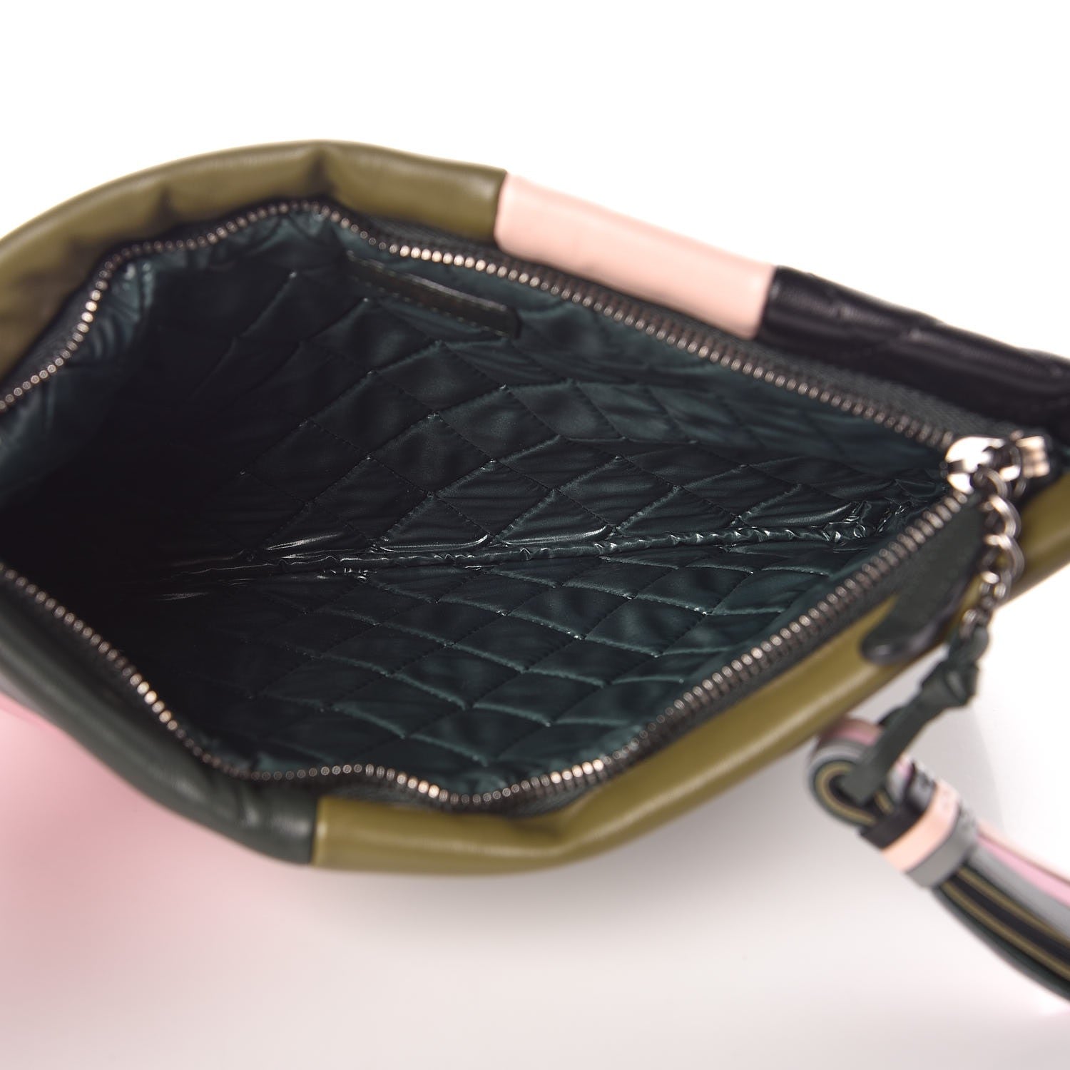 Chanel Lambskin Patchwork Medium Cosmetic Case Khaki Pink Green 5 of 8