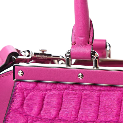 Fendi Vitello Pelo Flamingo Crocodile Embossed Petite 3Jours Tote Magenta 11 of 11