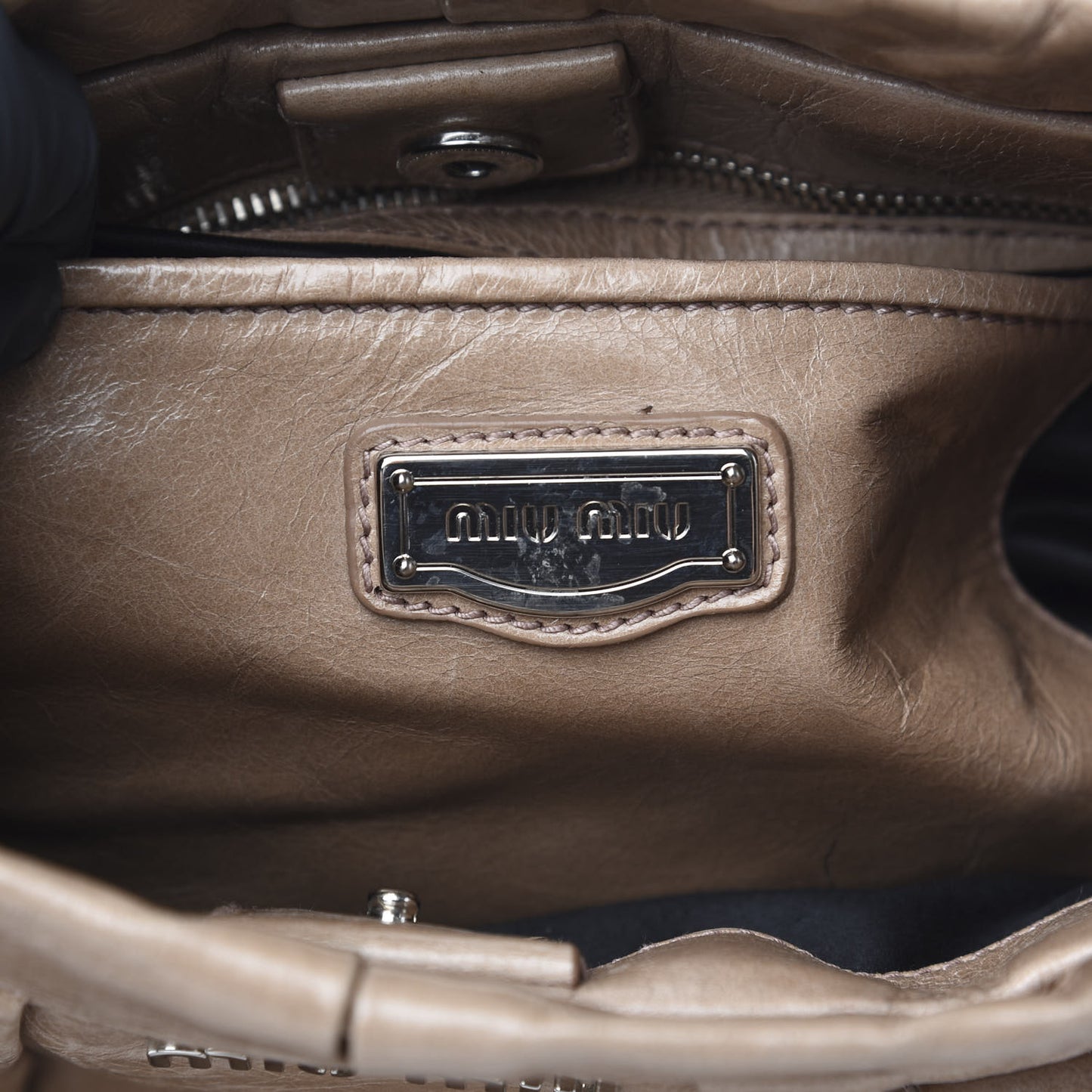 Vitello Shine Top Handle Satchel Cammeo