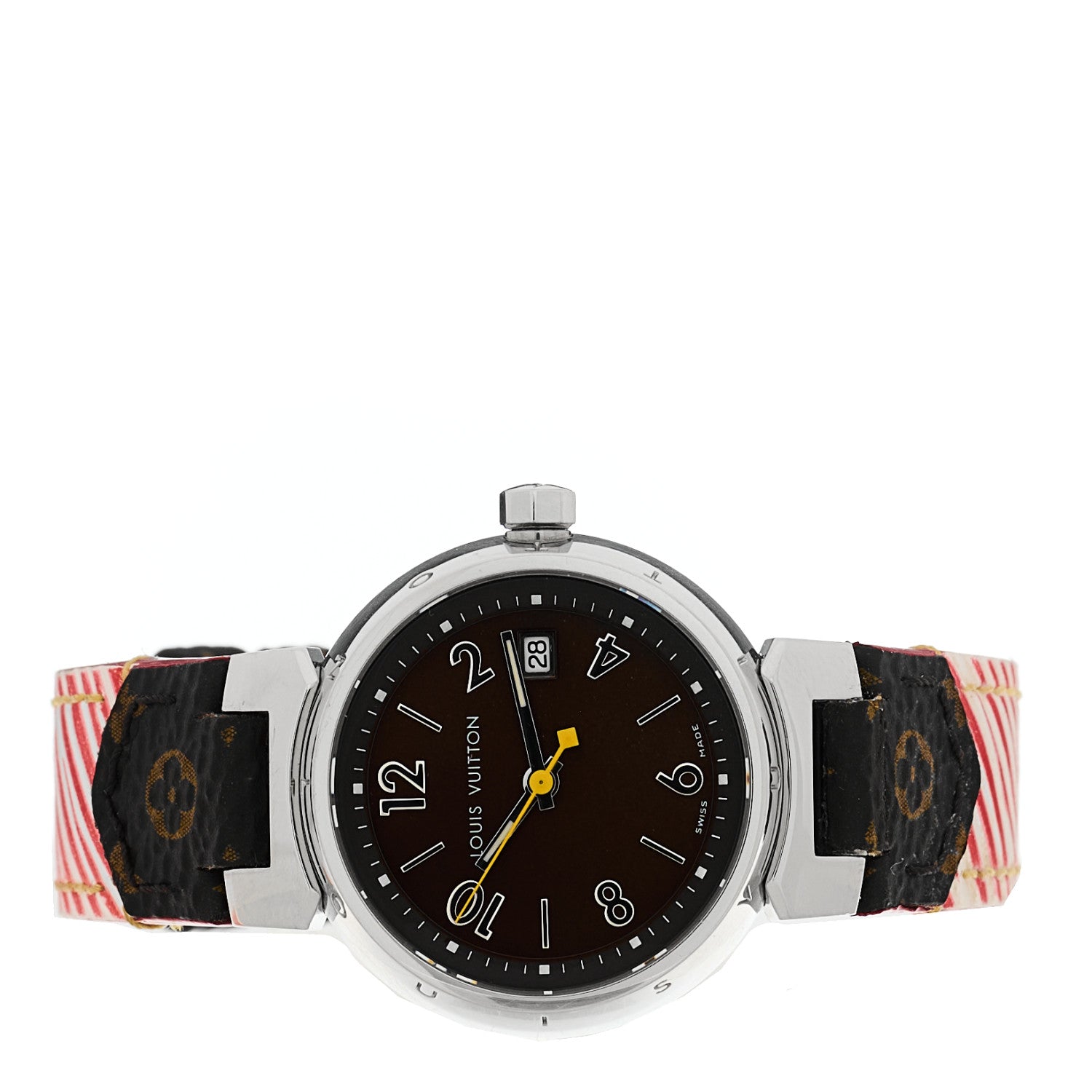 Louis Vuitton Stainless Steel Monogram 28mm Tambour Quartz Watch Brown 3 of 4