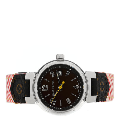 Louis Vuitton Stainless Steel Monogram 28mm Tambour Quartz Watch Brown 3 of 4