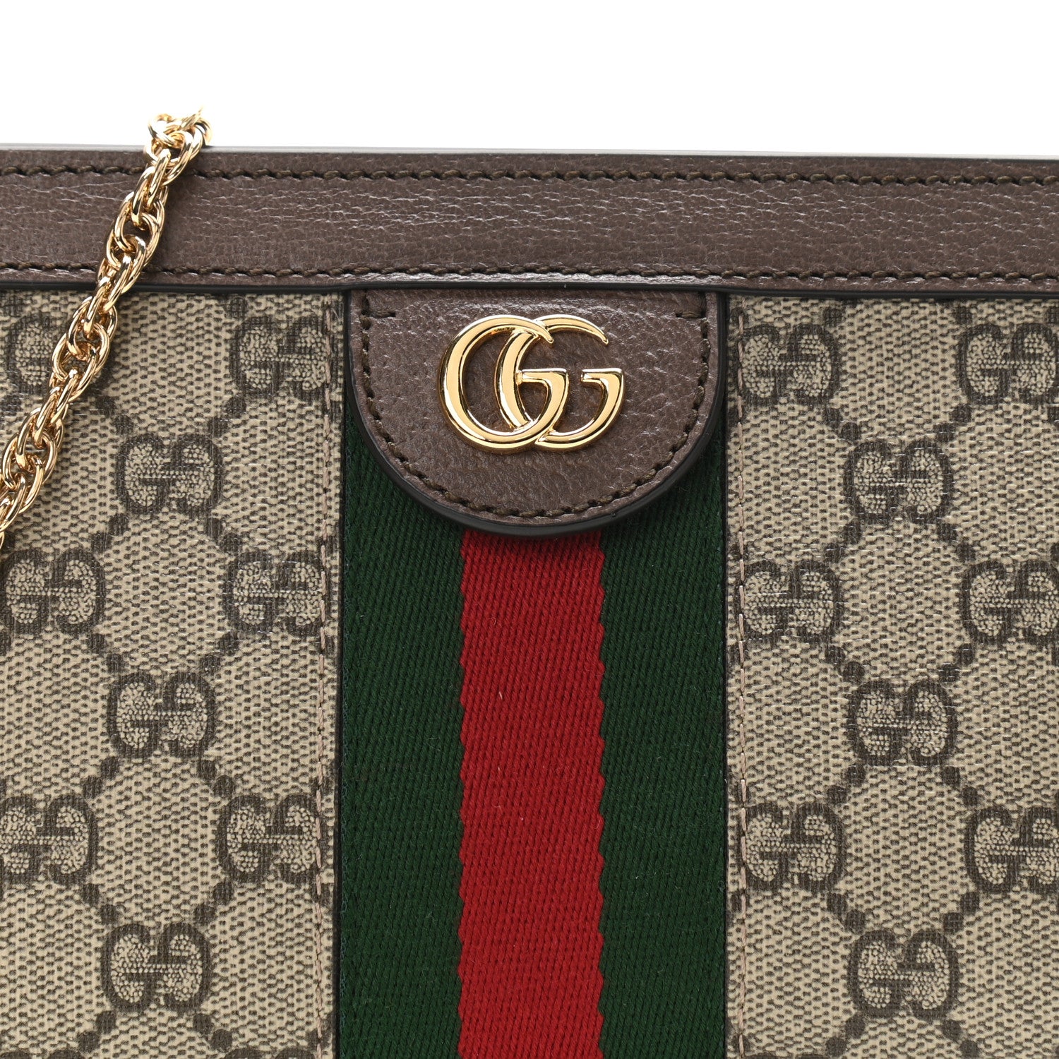 Gucci GG Supreme Monogram Textured Dollar Calfskin Web Mini Ophidia Chain Shoulder Bag Beige Ebony New Acero 8 of 11