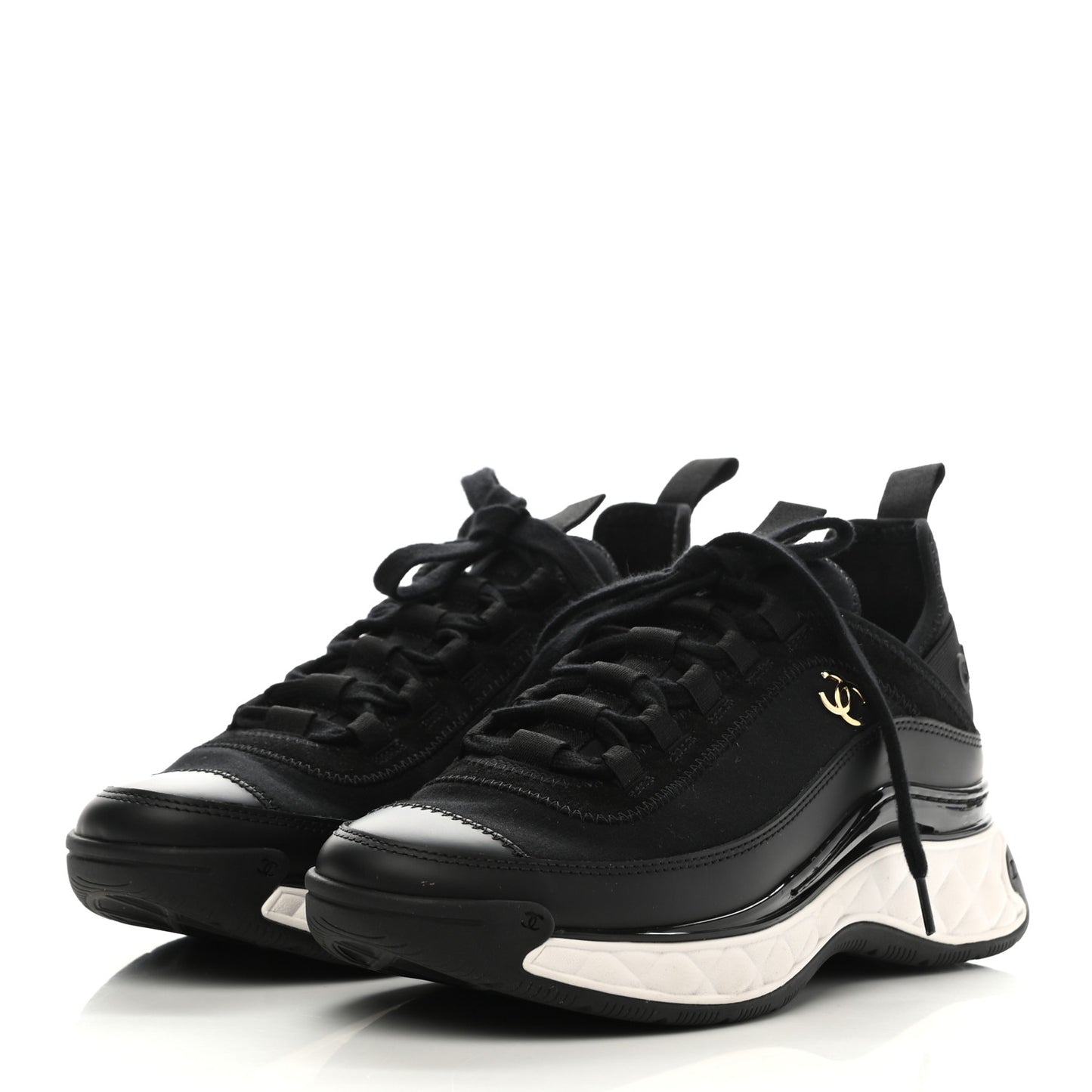 Velvet Calfskin Mixed Fibers CC Sneakers 36.5 Black