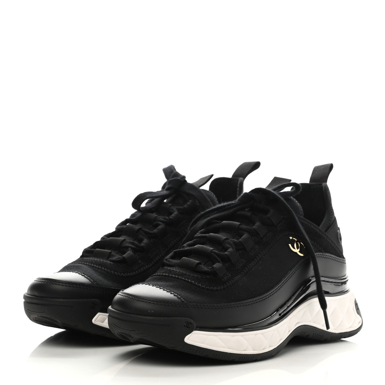 Chanel Velvet Calfskin Mixed Fibers CC Sneakers 36.5 Black 3 of 7