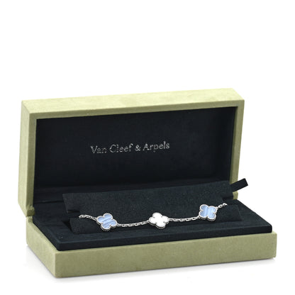 Van Cleef & Arpels 18K White Gold Chalcedony 5 Motifs Vintage Alhambra Bracelet 4 of 4