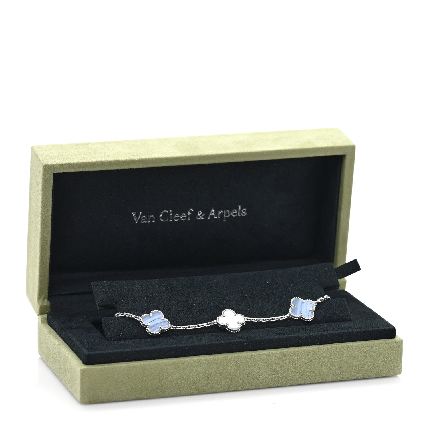 Van Cleef & Arpels 18K White Gold Chalcedony 5 Motifs Vintage Alhambra Bracelet 4 of 4