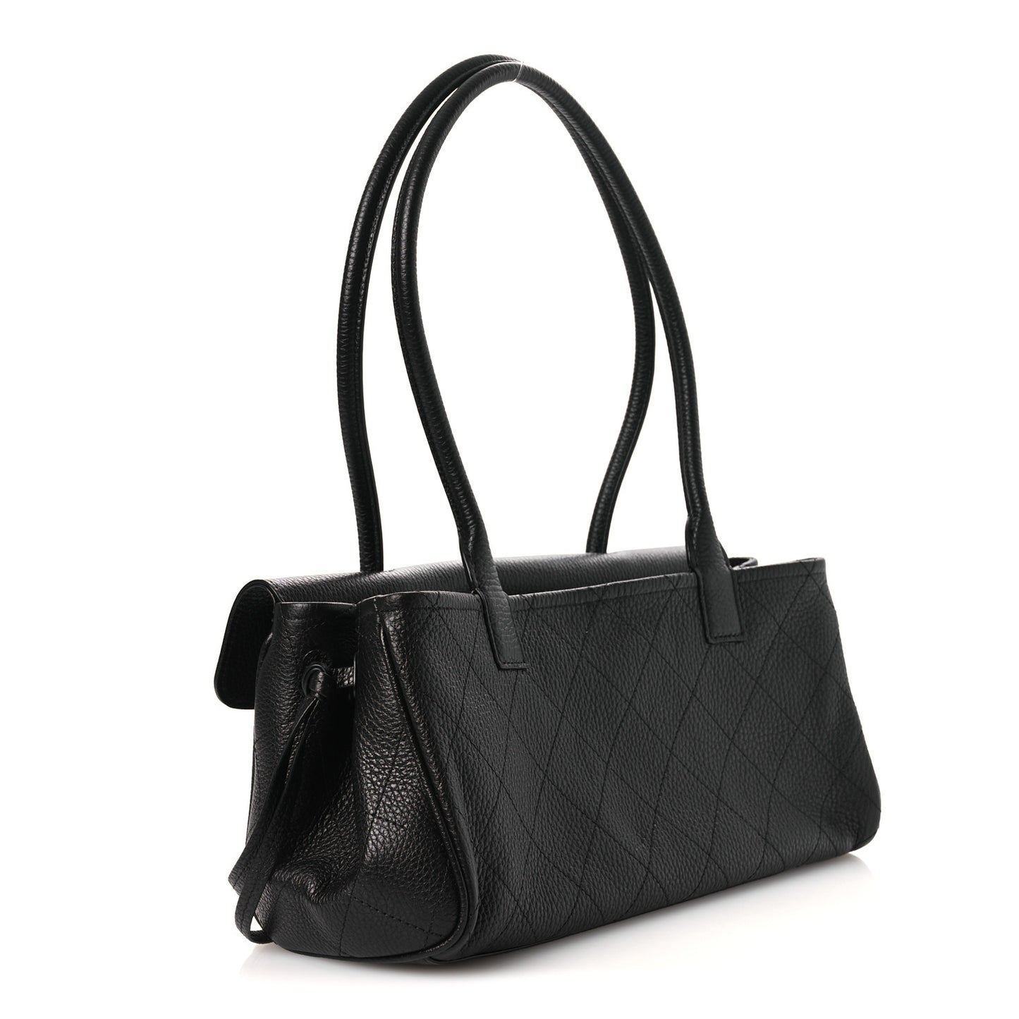 Grained Calfskin Stitched Urban Essentials Small Shopping Bag Black