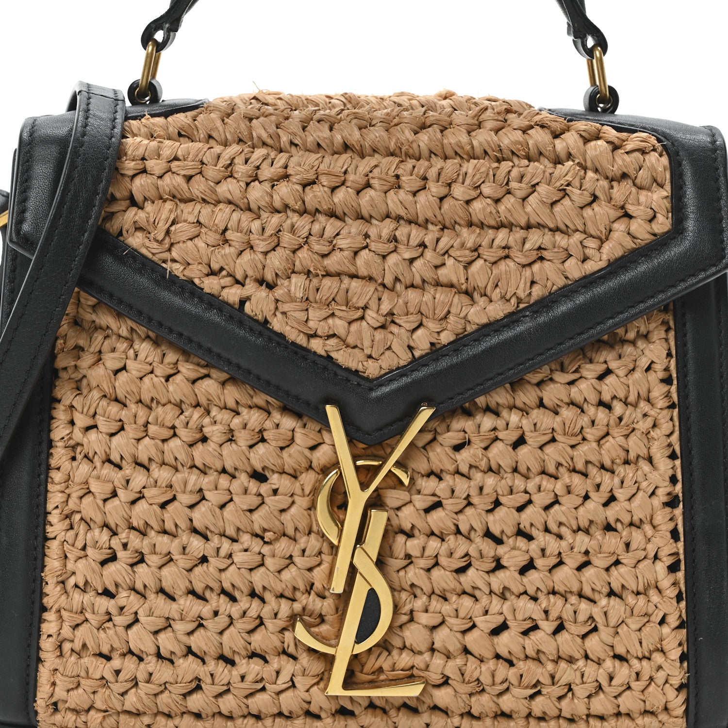Saint Laurent Raffia Calfskin Mini Classic Monogram Cassandra Top Handle Black Natural 8 of 10