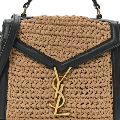 Saint Laurent Raffia Calfskin Mini Classic Monogram Cassandra Top Handle Black Natural 8 of 10