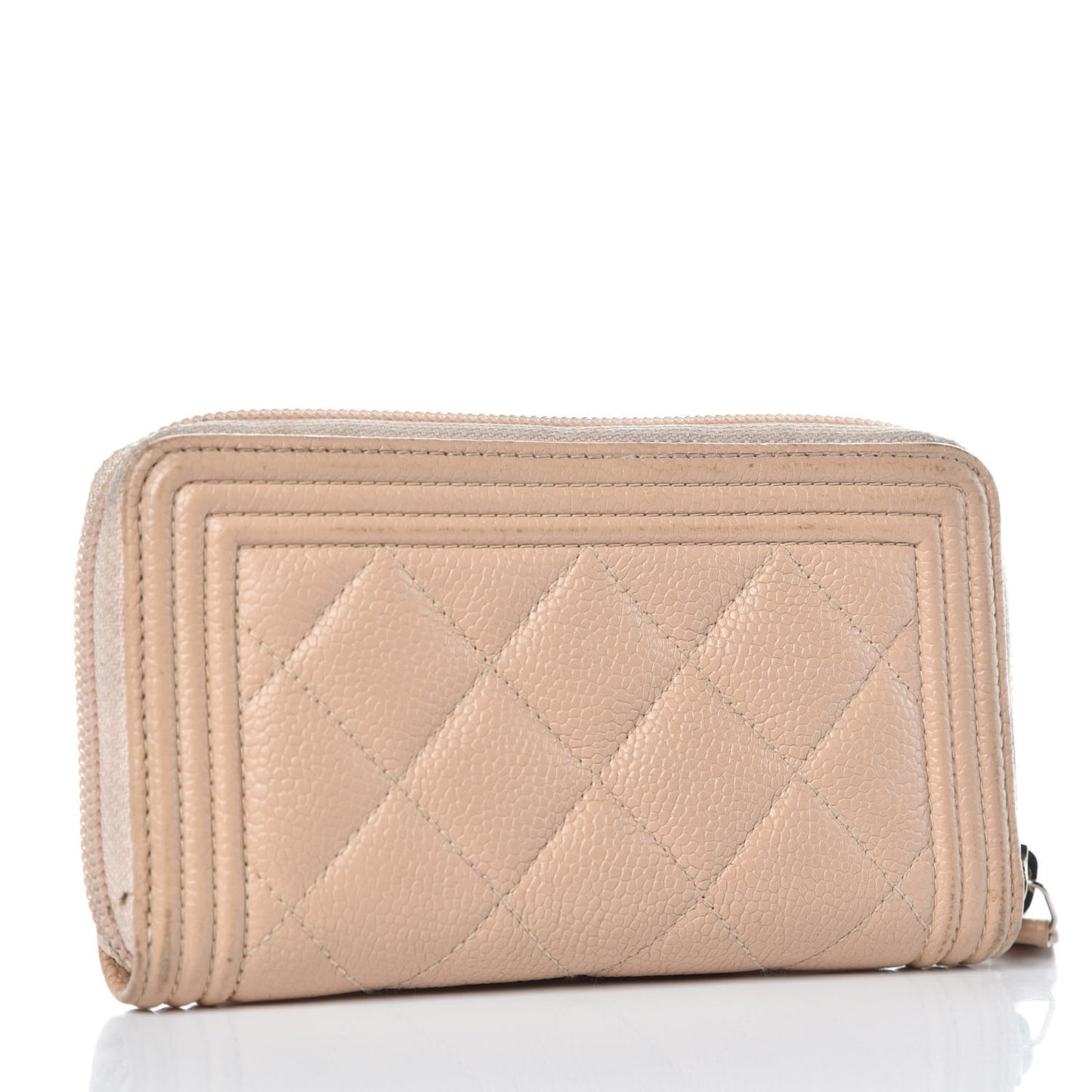 Caviar Quilted Small Boy Zip Around Wallet Beige
