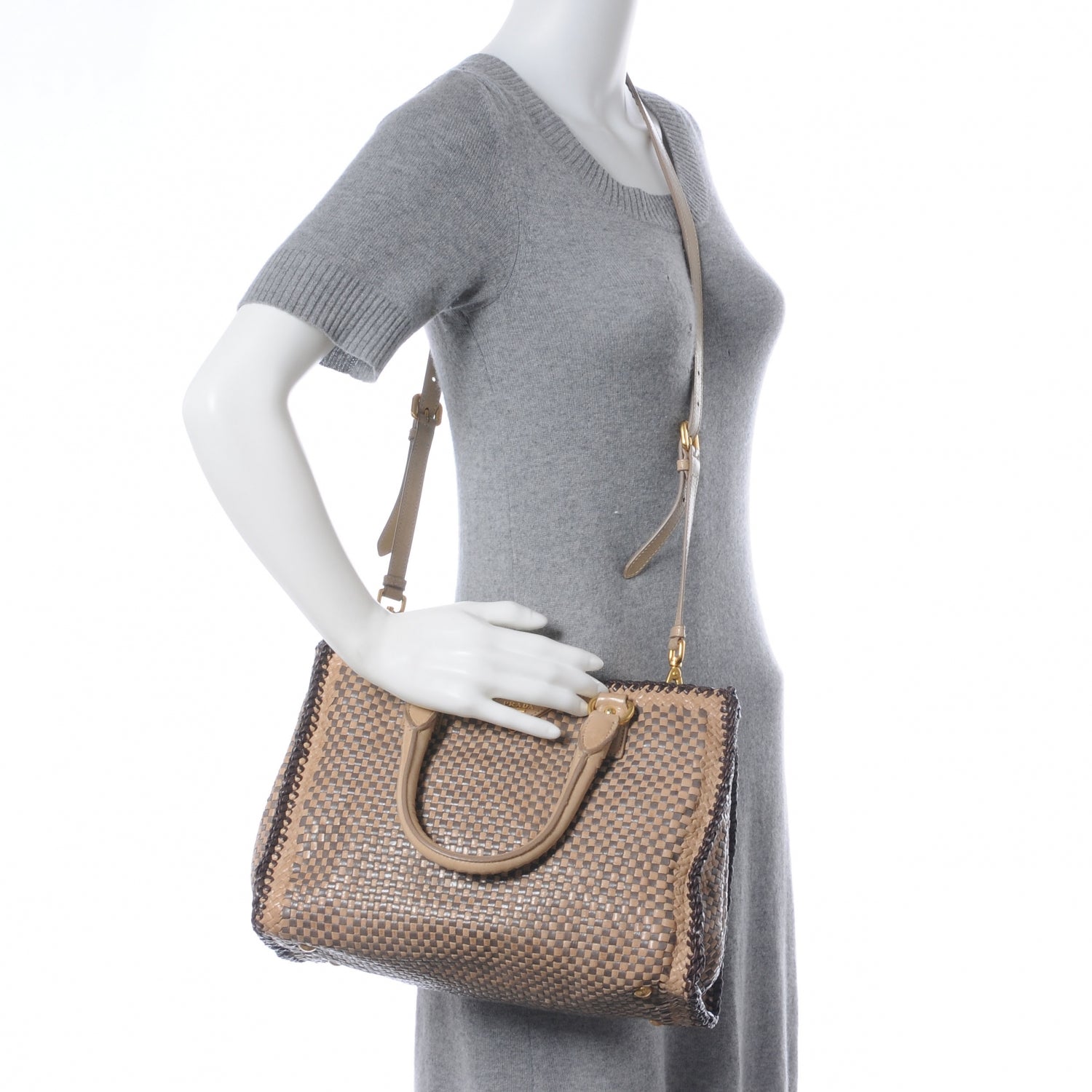 Prada Goatskin Woven Tote Grafite Cera 2 of 9