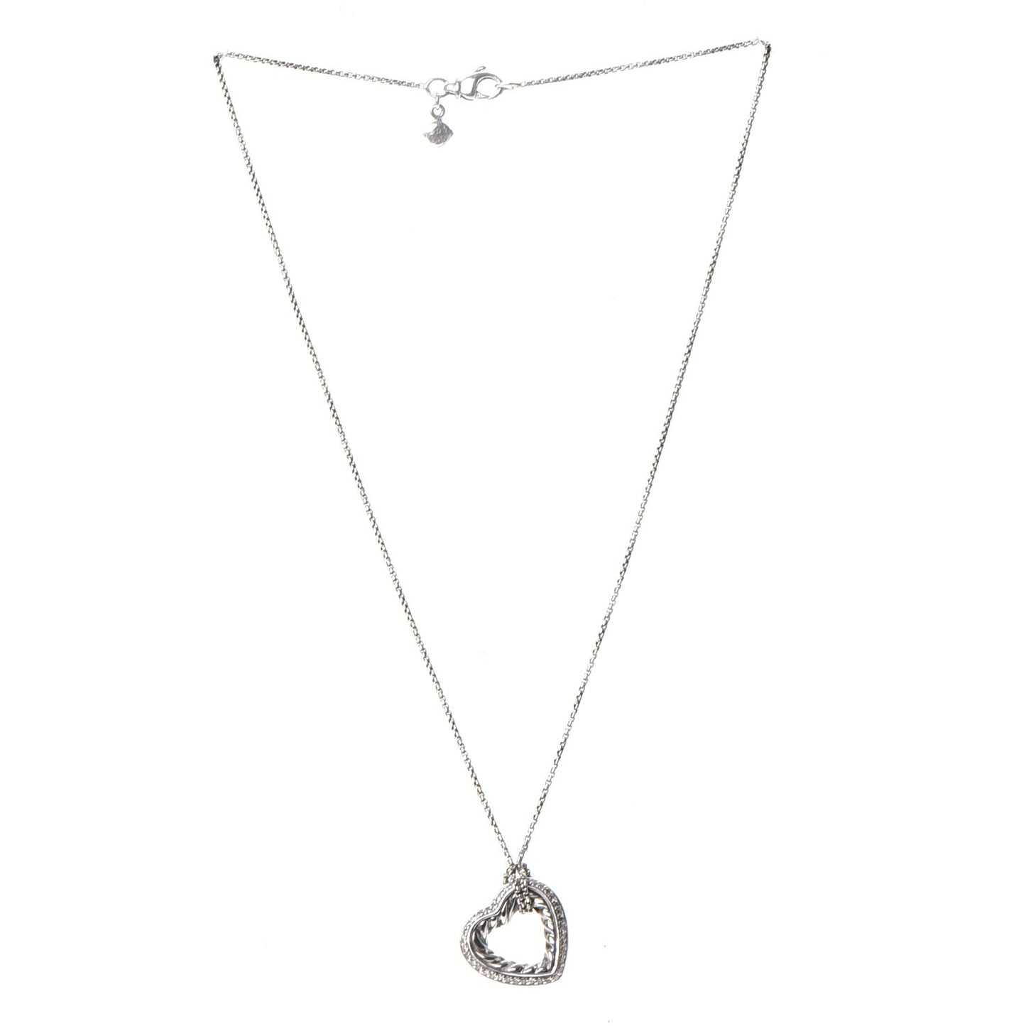 Sterling Silver Diamond Open Heart Cable Necklace