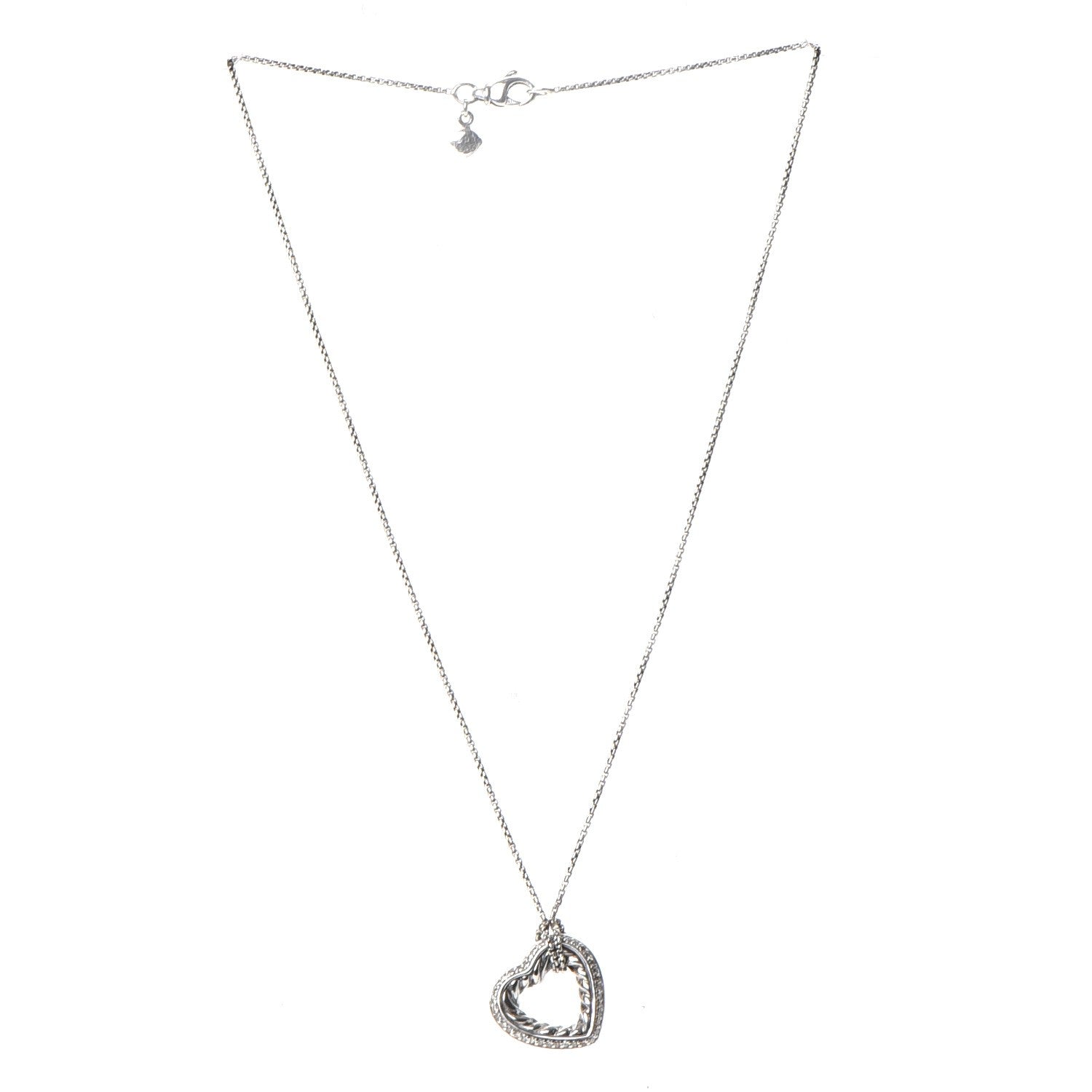 David Yurman Sterling Silver Diamond Open Heart Cable Necklace 3 of 7