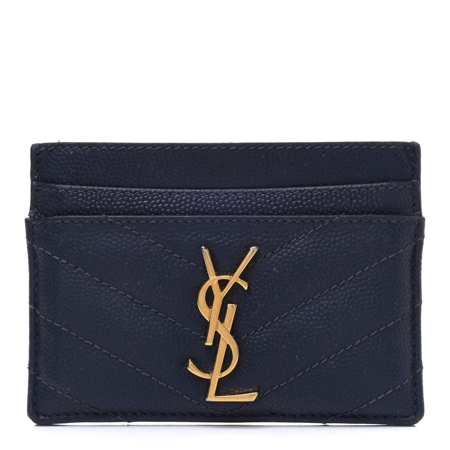 Grain De Poudre Matelasse Chevron Monogram Credit Card Case Navy