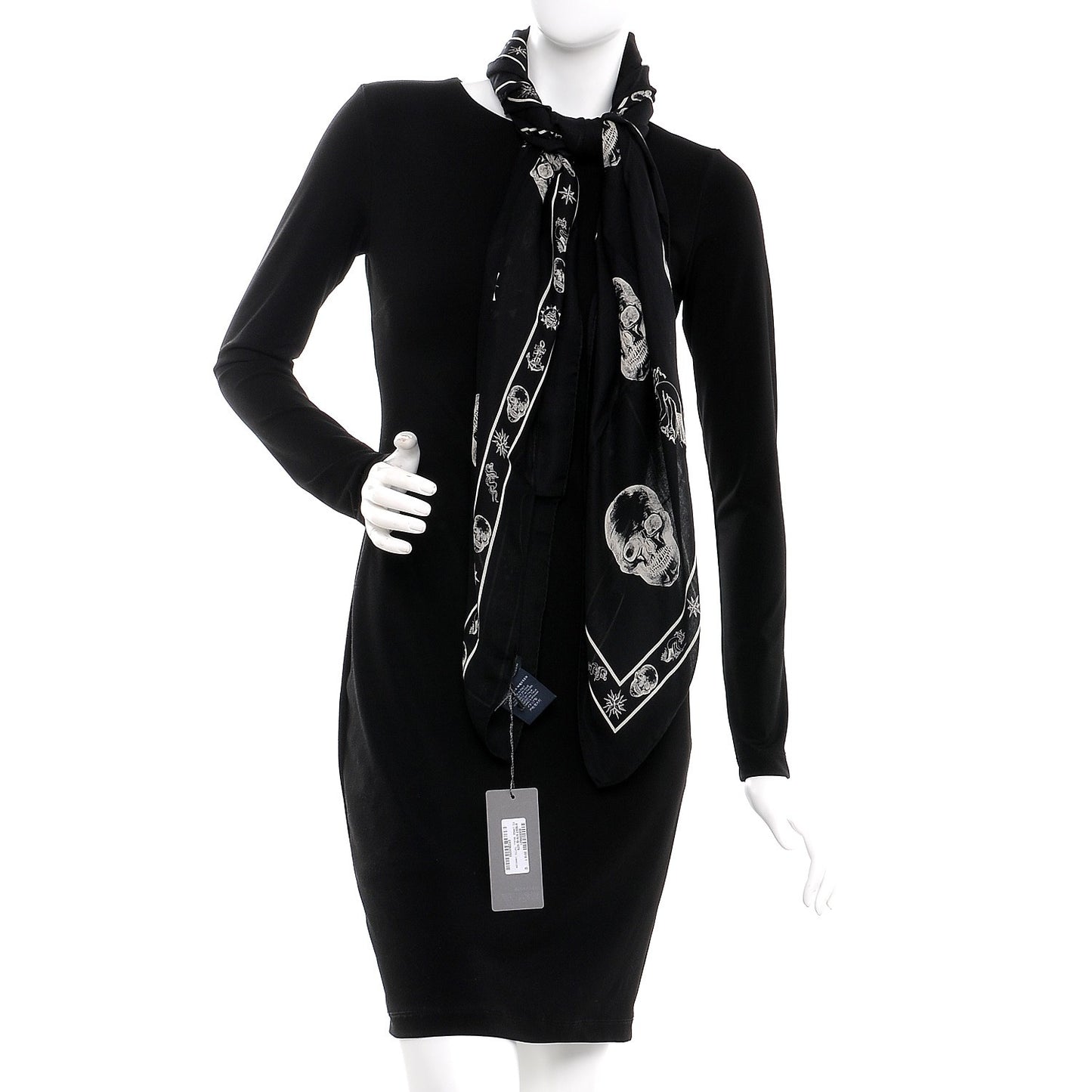 Cotton Modal Large Skull Tattoo Scarf Black Ivory