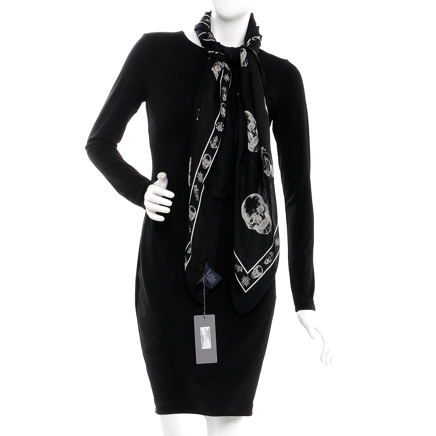 Alexander McQueen Cotton Modal Large Skull Tattoo Scarf Black Ivory 2 of 6