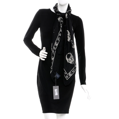 Alexander McQueen Cotton Modal Large Skull Tattoo Scarf Black Ivory 2 of 6