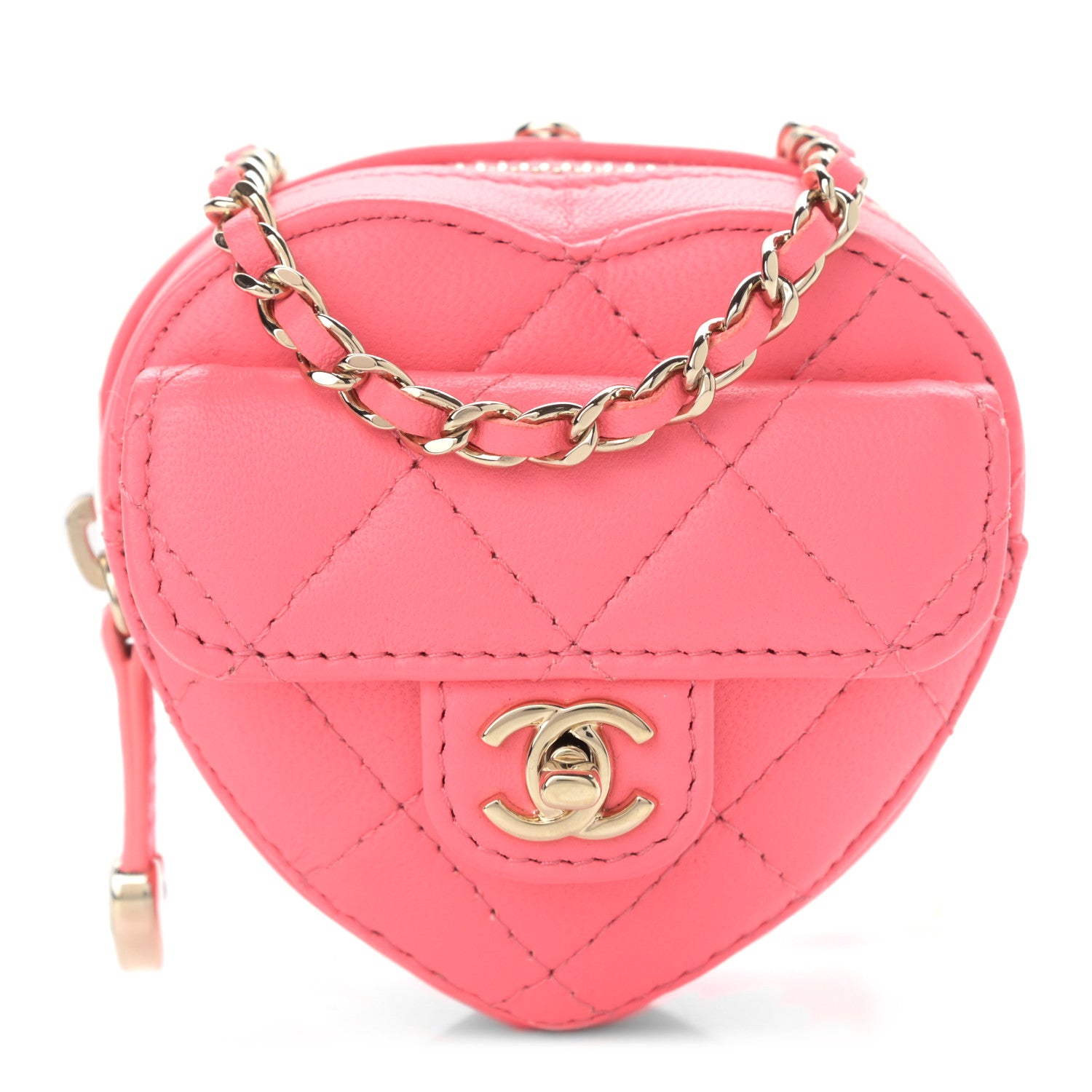 Chanel Lambskin Quilted CC In Love Heart Coin Purse With Chain Pink 1 of 12
