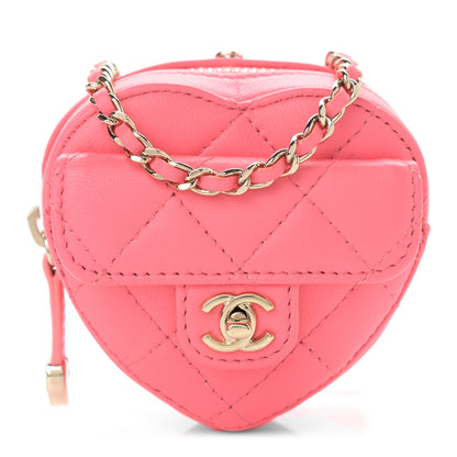 Chanel Lambskin Quilted CC In Love Heart Coin Purse With Chain Pink 1 of 12
