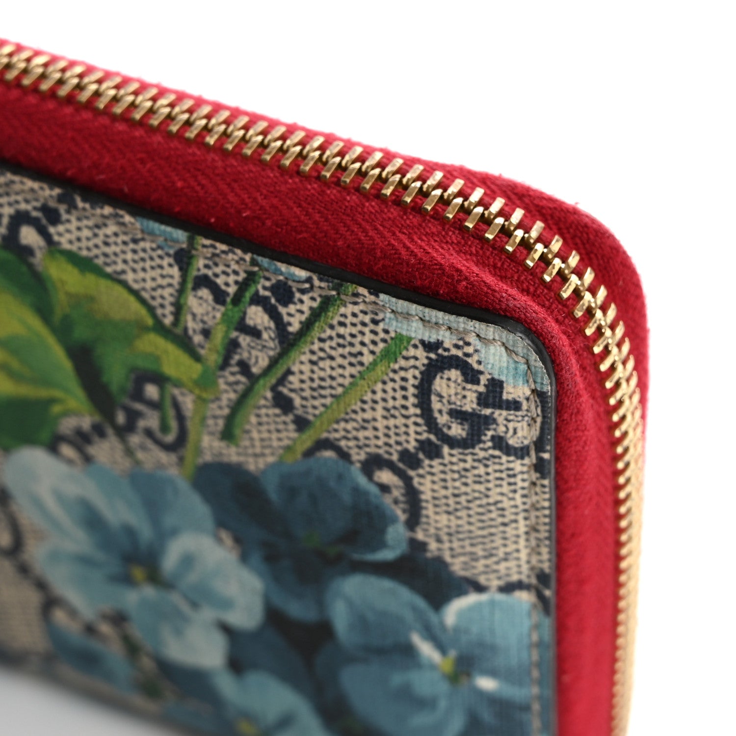 Gucci GG Supreme Monogram Blooms Zip Around Wallet Blue Red 15 of 17