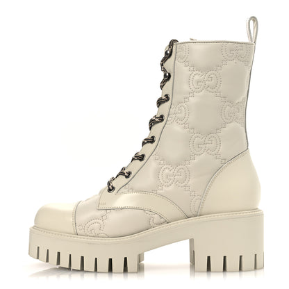 Gucci Cordovan Lux Nappa GG Matelasse Lace Up 60mm Combat Boots 38.5 Milk White 1 of 12