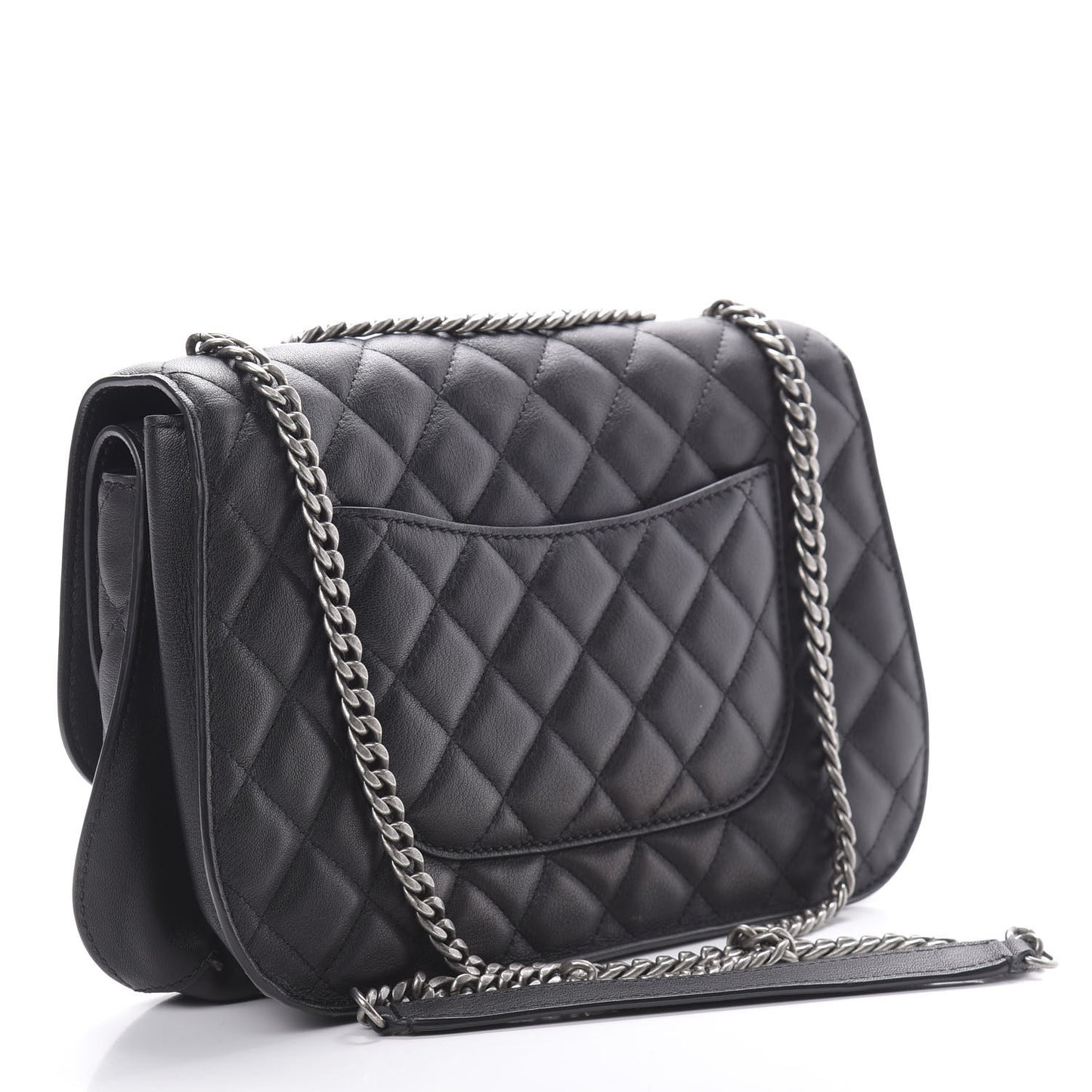 Lambskin Quilted Large Natural CC Flap Black
