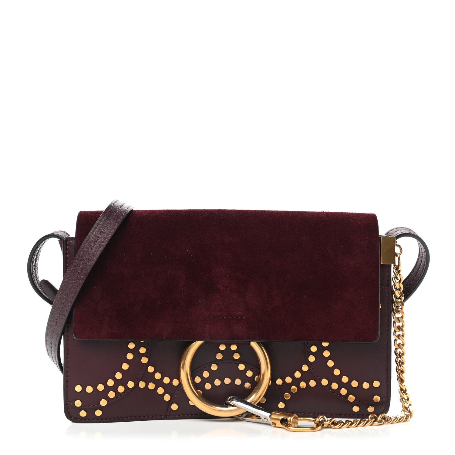 Chloe Suede Calfskin Studded Small Faye Shoulder Bag Dark Purple 1 of 9